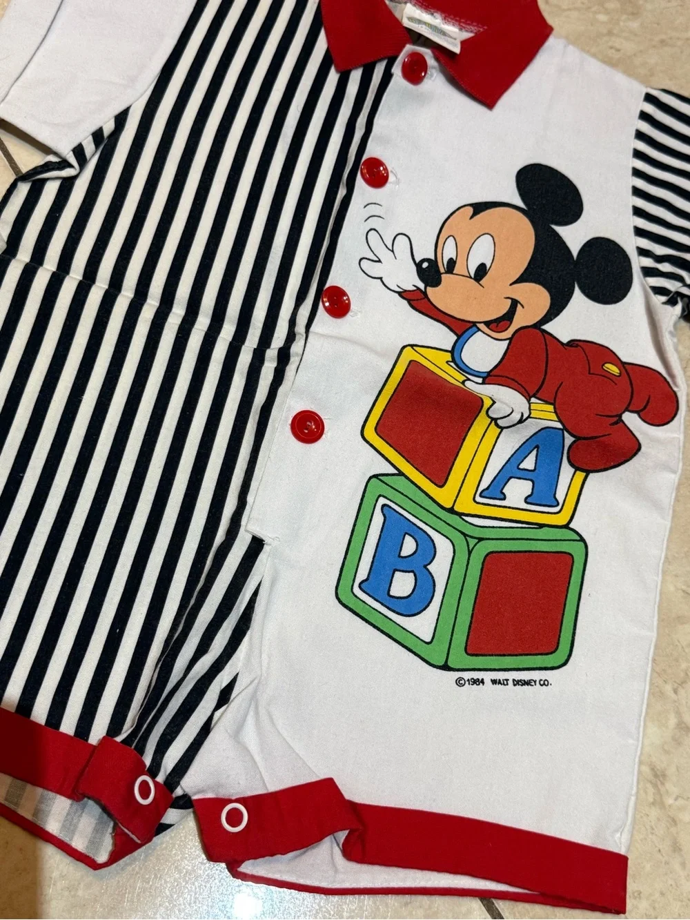 Disney Black White Red Striped Mickey Mouse One-Piece